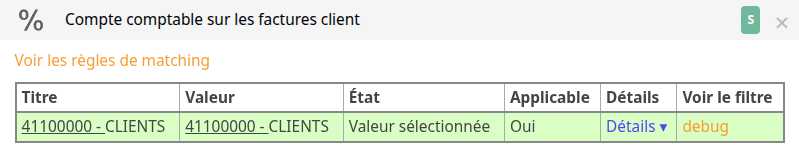 Affichage du résultat du matching