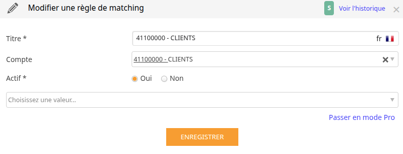 Paramétrage du compte comptable dans la règle