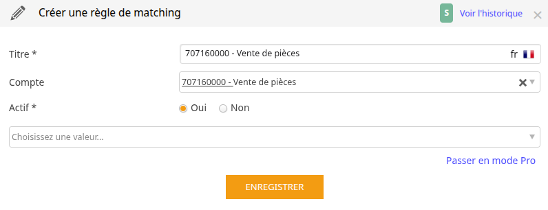 Sélection du compte comptable à appliquer